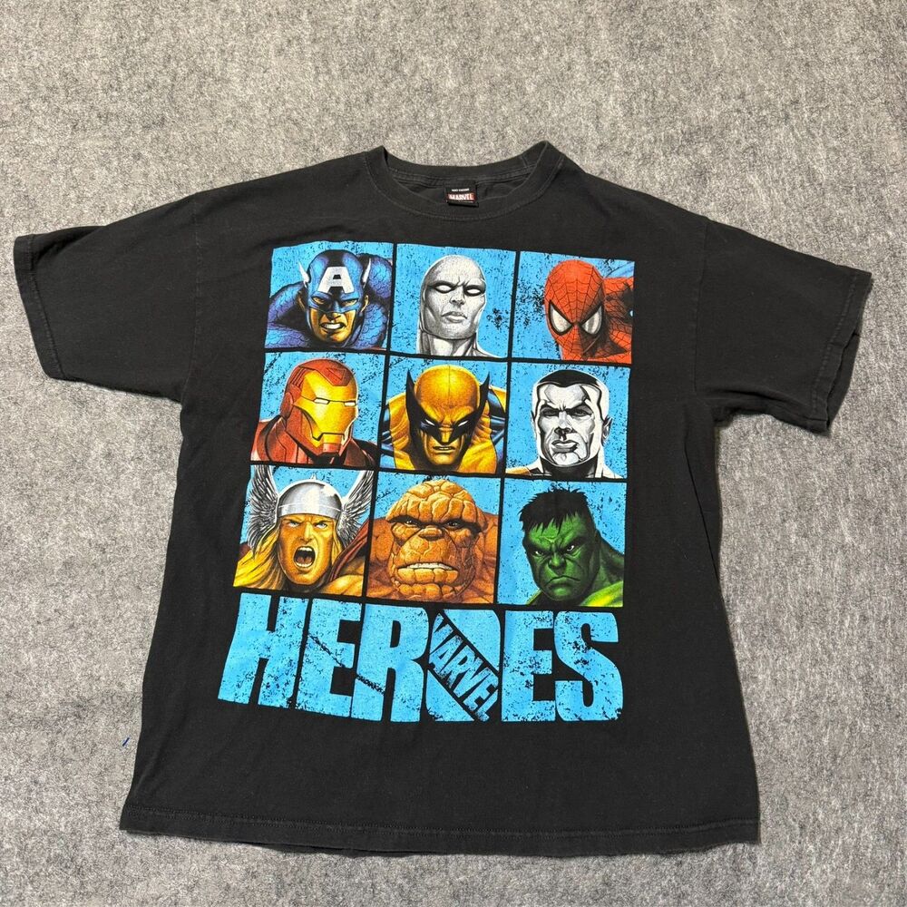 Vintage 00S Y2K Marvel Mad Engines Mens T-Shirt Size M The Avengers Big Print